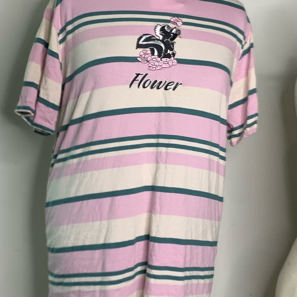 Box Lunch Disney Flower Pink and White Striped T-Shirt size XL NWT from Bambi